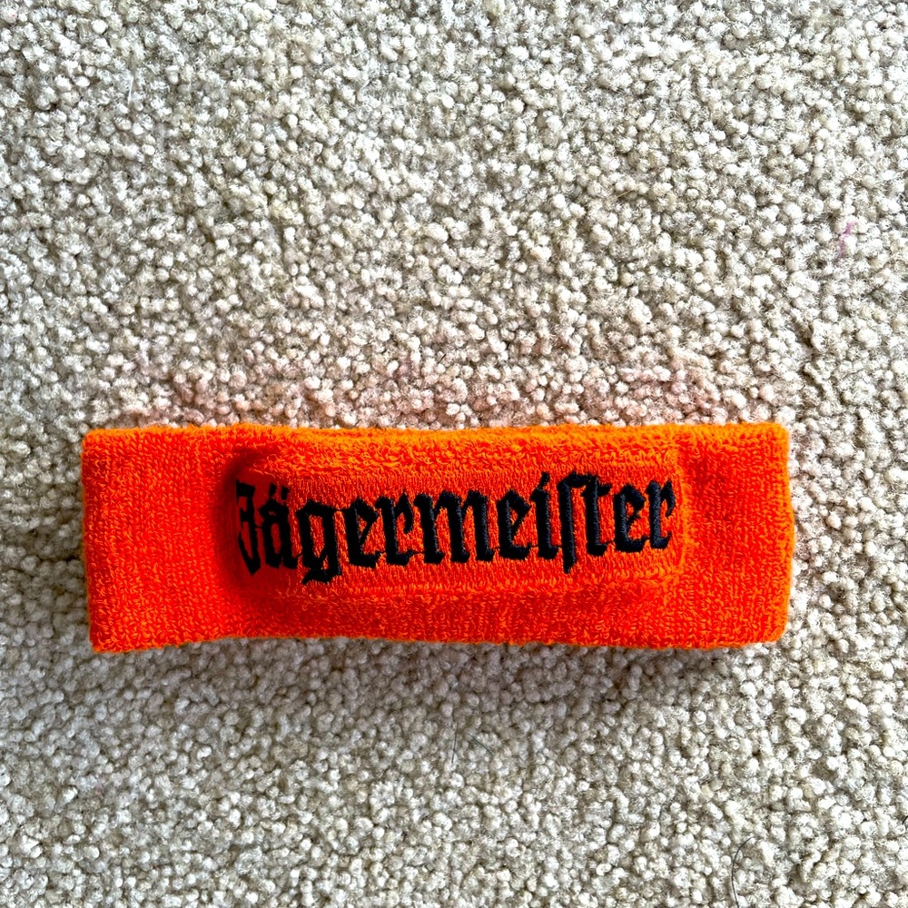 Vintage Jägermeister Orange Terry Cloth Headband / Sweatband Stag Logo Y2K
